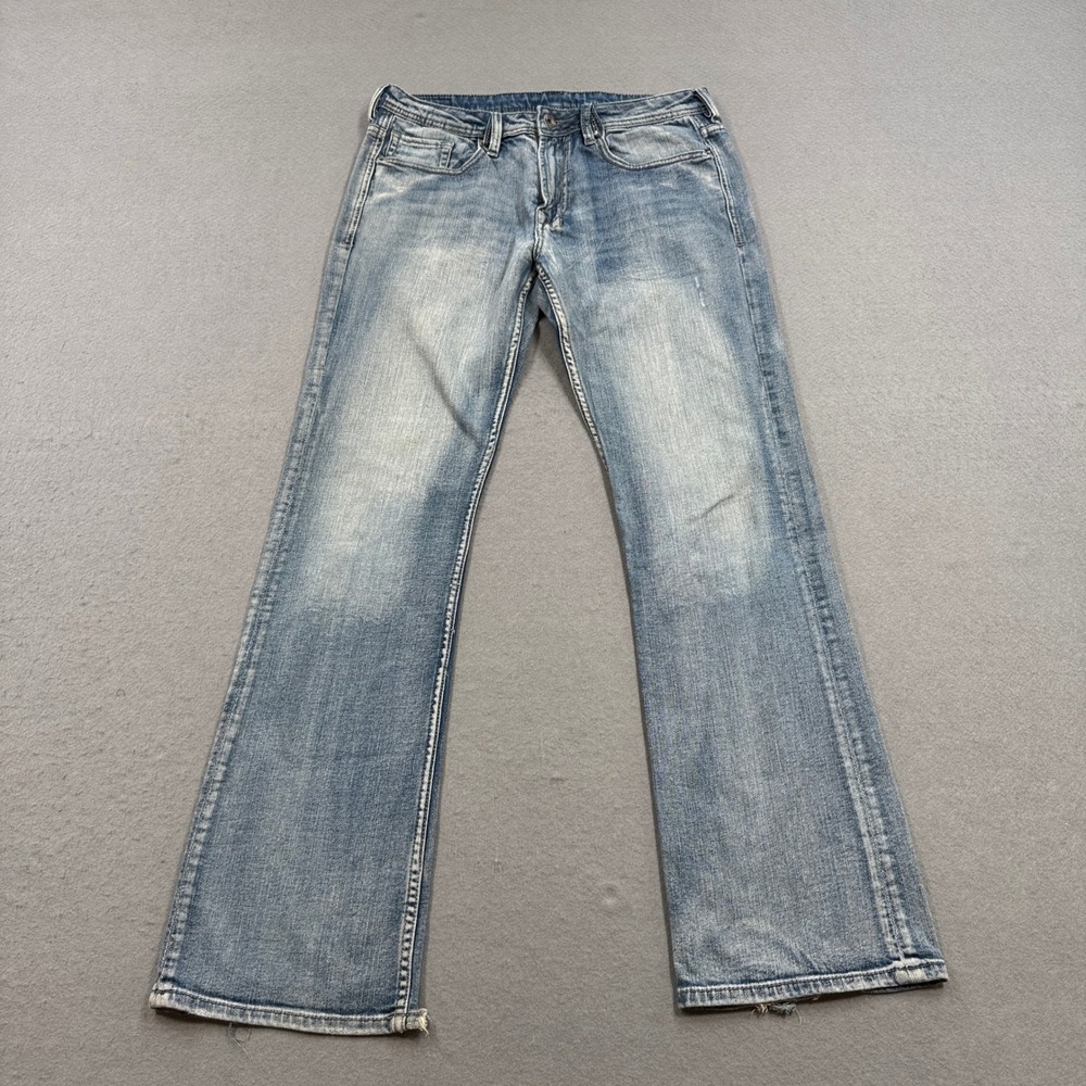 Y2K Buffalo David Bitton Jeans Men's 33x34 Blue Light Wash Mid Rise Straight Leg